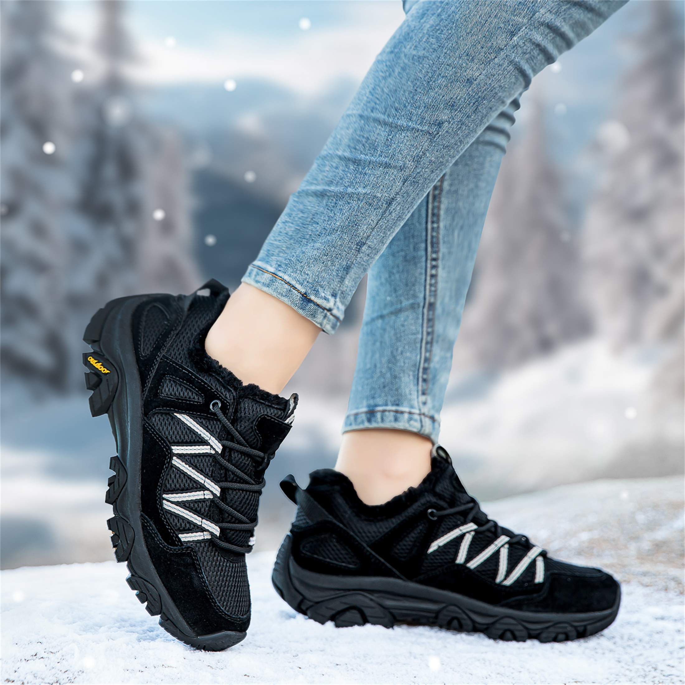 YOURDIARY Women Mens Winter Hiking Shoes Plush Snow Boots Comfortable Anti-Slip