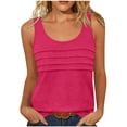thumbnail image 2 of Tank Tops for Women Cotton Like Pleated Crewneck Sleeveless T Shirts Top Summer Casual Solid Round Neck Loose Fits Lightweight Tanks, 2 of 6