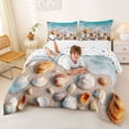 thumbnail image 3 of jejeloiu Beach Shells Full Size Comforter Sets,Ocean Pattern Bedding Comforter Set For Boys,Blue Beige,Colorful Stars Reversible,3 Pieces,1 Comforter and 2 Pillowcases, 3 of 7