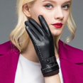 thumbnail image 4 of Guantes de cuero para mujer, otoño e invierno, además de terciopelo acolchado, cálidos guantes de piel de oveja de moda con pantalla táctil en U, 4 of 5