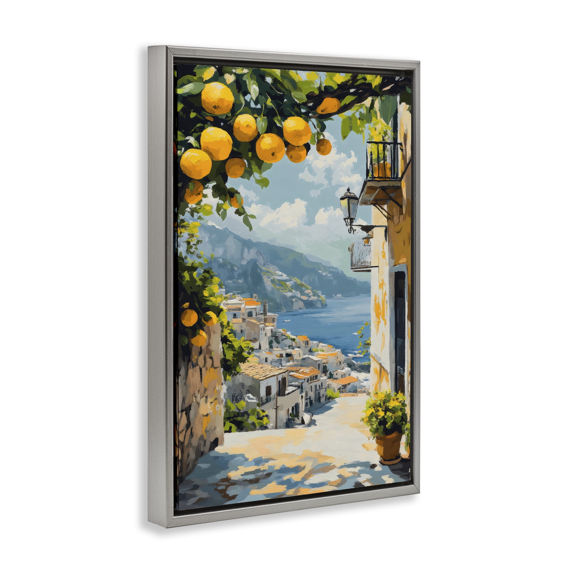 Stupell Industries Lemon Tree Overlooking Coast Gray Framed Floater Canvas Wall Art, design by Creative Studio