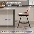 thumbnail image 3 of iooHug Bar Stools Set of 2, 26" Counter Height Bar Stools, Upholstered Swivel Barstools with Backs, Loop Yarn Fabric&Pu Leather, Metal Legs for Kitchen Island, Brown&White, 3 of 7