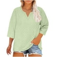 thumbnail image 2 of Maoxin Womens 3/4 Sleeve T Shirts Women Fashion Plus Size Solid Color V Neck 3/4 Sleeve Blouses 3/4 Sleeve Tops for Women Green XL, 2 of 5