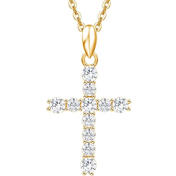 Carleen Carleen Gold Plated Sterling Silver Cubic Zirconia Cz Simulated Diamond Cross Crucifix Pendant Necklace Jewelry For Women Girls 18 Silver Chain Walmart Com Walmart Com