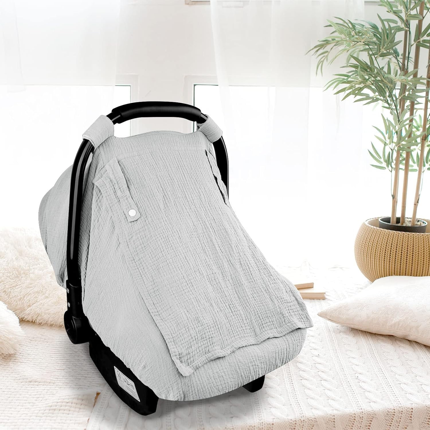 Muslin Car Seat Cover Baby, 3-1Infant Car Seat Covers for Babies,Summer Baby Car Seat Cover for Boys Girls with Breathable Window, Lightweight Infant Car Seat Canopy,Gray