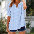 thumbnail image 5 of Zorckvet Blouses for Women Button Down Tops Short Sleeve Summer Cotton Linen Fashion Loose Fit Round Neck Womens Shirts, 5 of 5