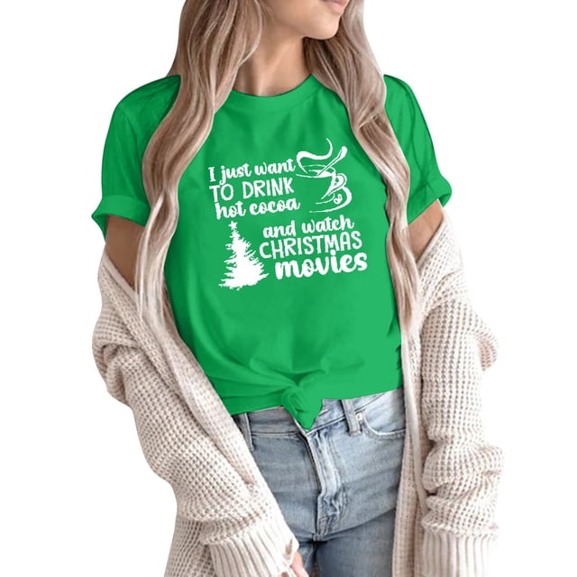 Gibobby Camiseta Navideña De La Mujer Camisetas estampado navideño para mujer, camisetas de manga corta, camisetas holgadas informales, camiseta de algodón(AG,G)