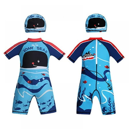 

Sunwukong Toddler Boys One Pieces Swimsuit Set Swimwear Bathing Suit Rash Guards with Sun Hat UPF 50+