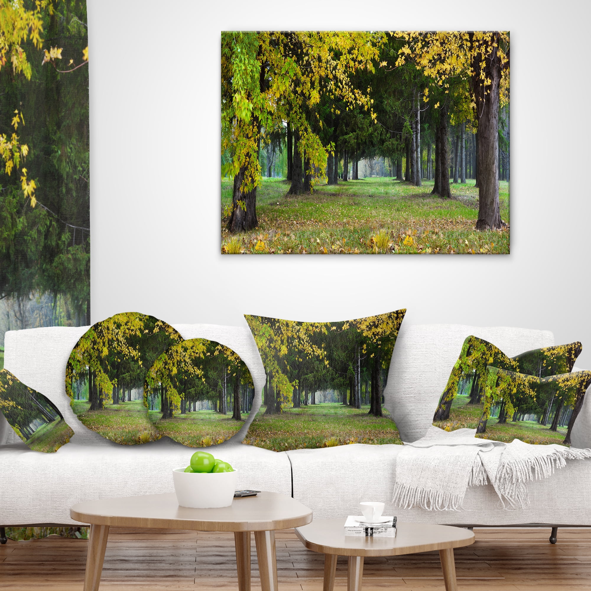 Designart Green Park in Autumn - Landscape Photography Throw Pillow - 12x20