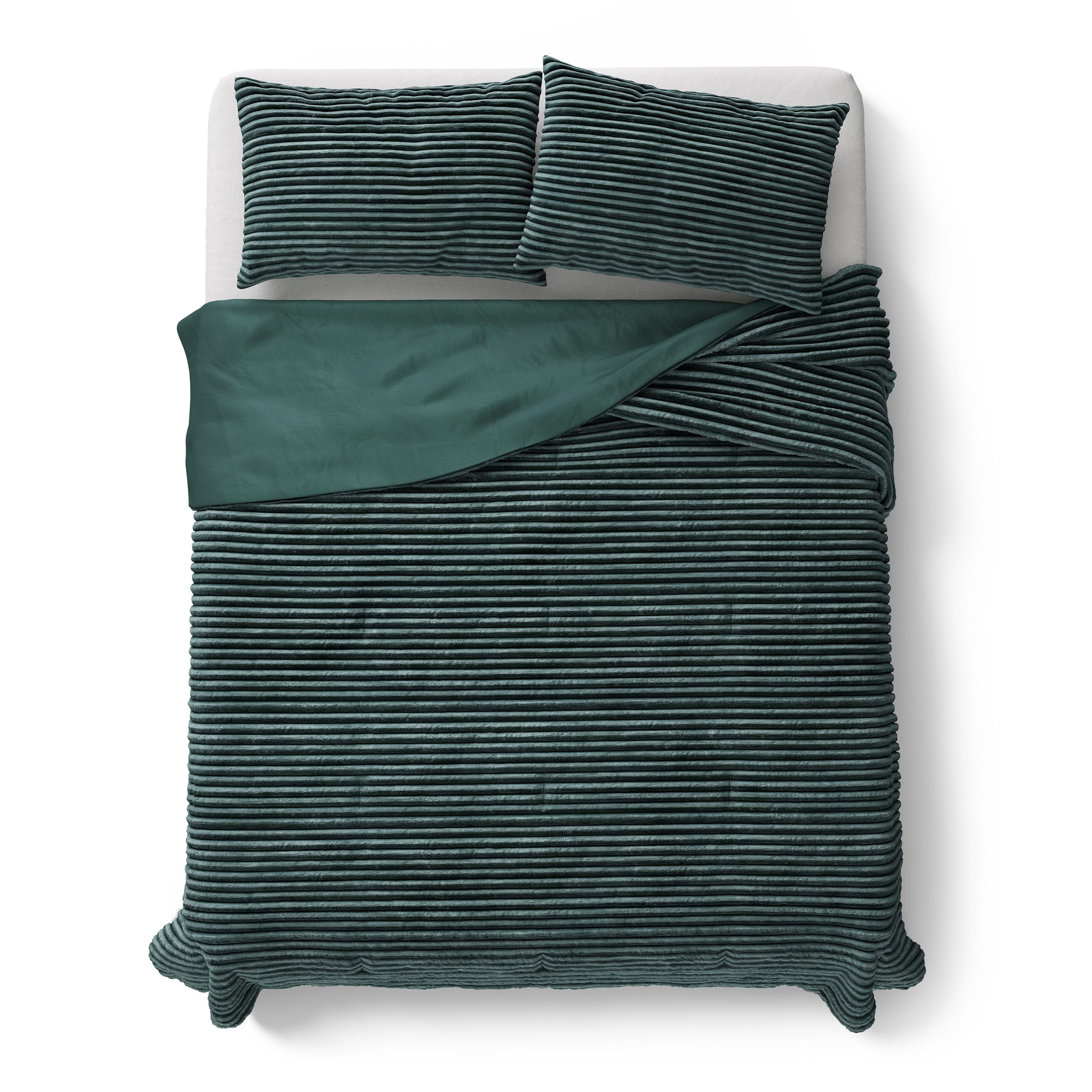 Mainstays Kids Dark Green Solid Plush Ribbed Corduroy Comforter Set, Full/Queen, 3 Pieces