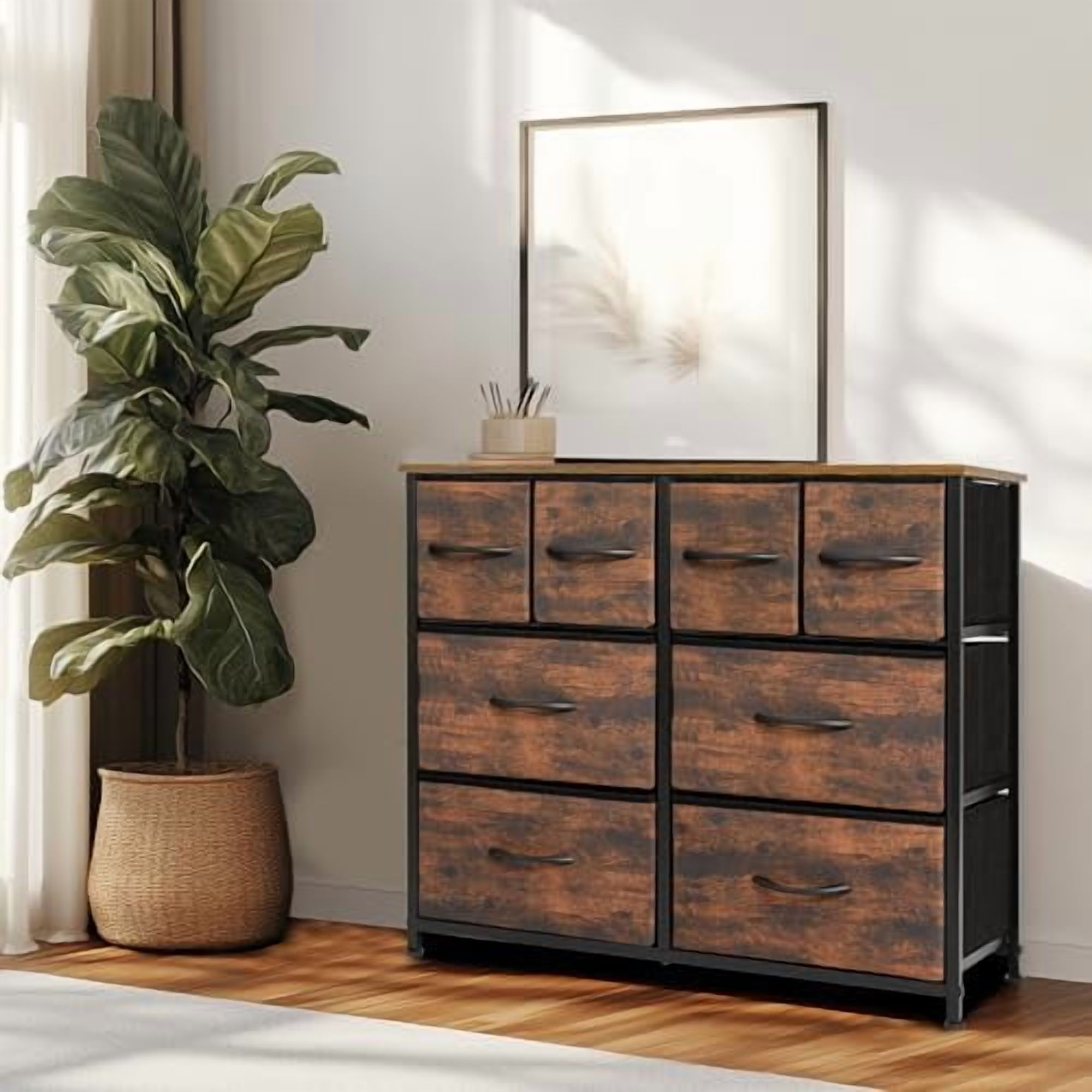 ACCVER Dresser for Bedroom 8 Storage Drawer, Fabric Closet Chests Organizer Tower with Wooden Top Metal Frame for Living Room Hallway Entryway