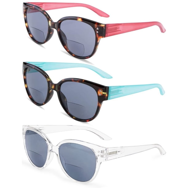 Yogo Vision Gafas De Sol Bifocales Para Mujer Gafas De Sol Lectoras Estilo Retro Clásico Protección Solar Gafas Para Exteriores Paquete De 3: Marrón Habana Rosa Marrón Habana Azul Claro Transparente 2
