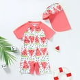 thumbnail image 2 of LIIPEE Girls Boys Swimwear Cartoon Printed 2 Piece Short Sleeve Round Neck Romper Swimsuit With Hat Kids Lovely Beach Pool Party ,Watermelon Red,18-24 Months, 2 of 7