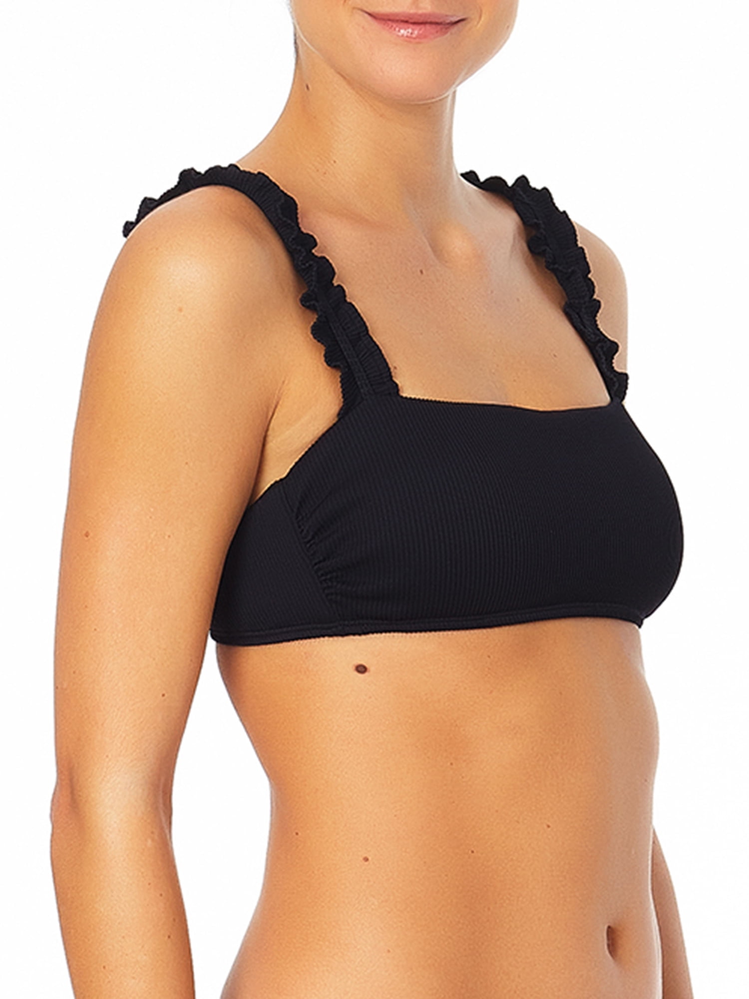 No Boundaries Junior's Ribbed Ruffle Bandeau Bikini Swim Top, Sizes S-XL