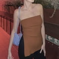 thumbnail image 3 of Brown Sleeveless Tube Top with Irregular Side Slit and Off-the-Shoulder Long Bandeau Style, Split Hem - Size L, 3 of 5
