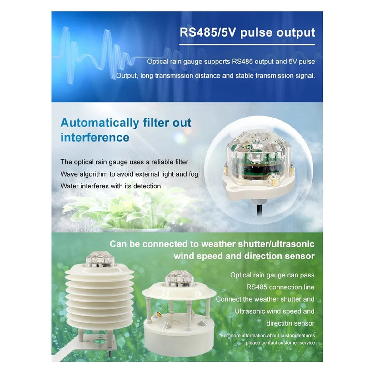 RS485 Infrared Optical Rain Sensor High for Weather Station Rain Transmitter Rainstorm Monitoring Smart Home