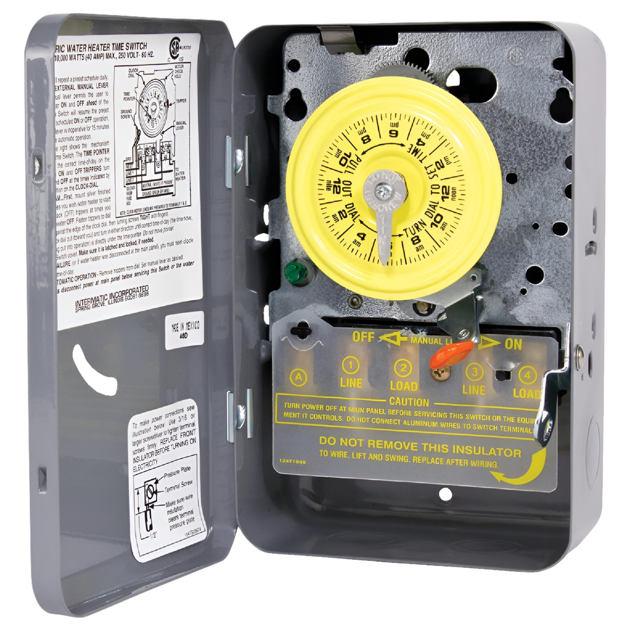 Intermatic Mechanical Water Heater Control Yellow Timer 250 Volt Gray