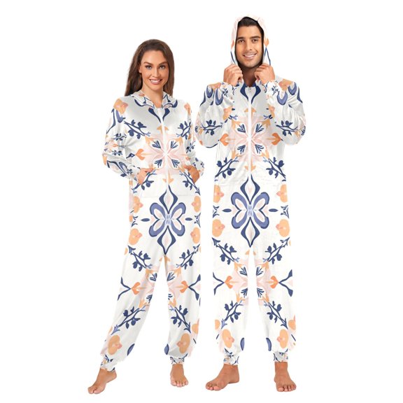FORMRS Onesies Pajama for Adults Unisex Hoodie Winter Jumpsuit One Piece Sleepwear, Sizes S-2XL, Colorful Abstract Pattern