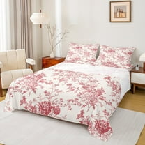 Feelyou Rustic Farmhouse Floral Twin Sheet Sets, Retro French Style Twin Fitted Sheet, Romantic Garden Flower Flat Sheet, Luxury Bedroom Decor, 3 Pieces