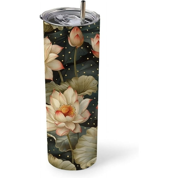 lotus flowers insulated tumblers，lotus flowers coffee cup Gift，lotus flowers Drinking Glasses-Tea Cup-Coffee Mug tumbler with lid and straw 20 oz insulated tumbler cups