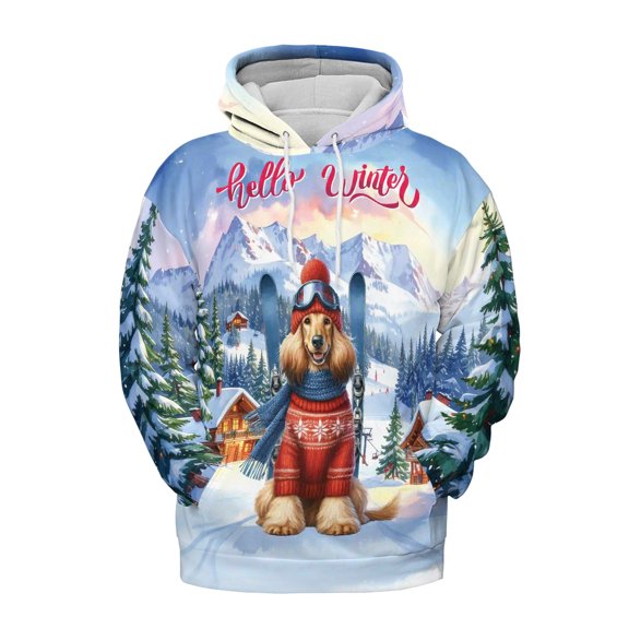 Hello Welcome Winter The Ski Afghan Hound Snowy Day All Over Print 3D Hoodie Unisex Merch Hoodies Dog Lover - 13013