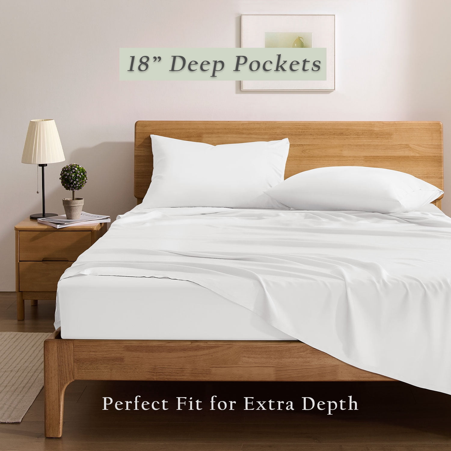 TOSMO Luxury Sheet Set 4 Piece Queen Size - 100% Viscose Derived from Bamboo - 18” Extra Deep Pockets, Oeko-Tex Certified, Silky Soft, Cooling and Breathable