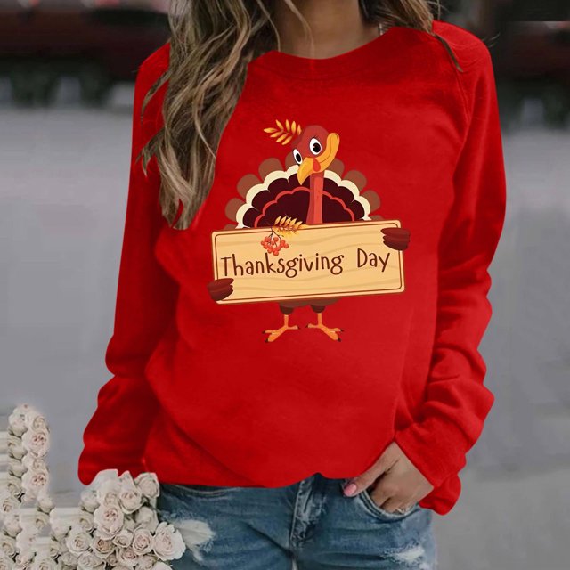 Meichang T-Shirt de l\'Action de Grâce pour Femmes T-Shirts Graphiques de l\'Action de Grâce Manches Longues Décontractées Hauts d'Automne Coupe Ample Col Rond Chandail