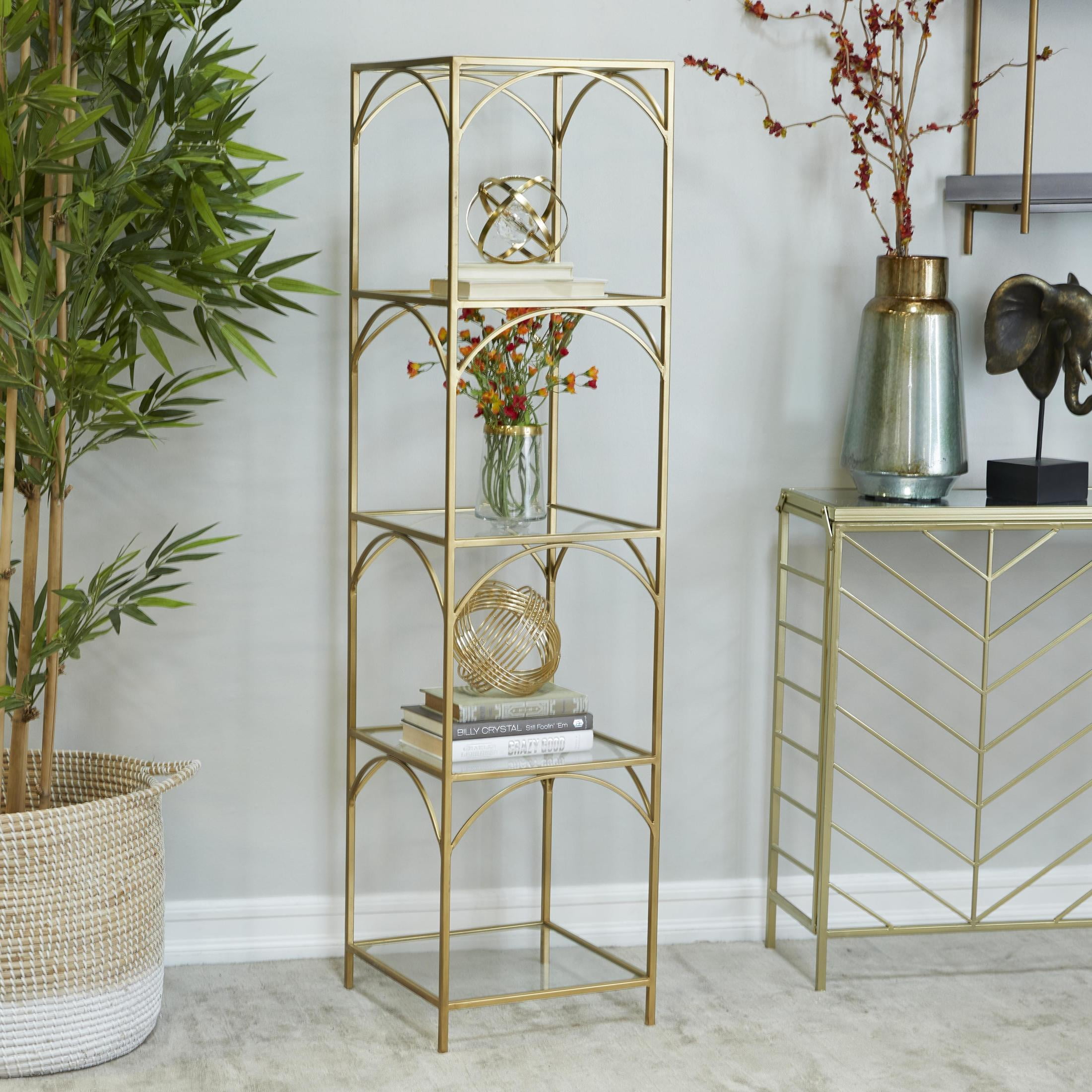 DecMode 14" x 56" Gold Metal 5-Tier Shelving Unit, 1-Piece