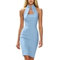 thumbnail image 2 of XiYing Robe Midi Élégante à Col Montant pour Femme, Robe de Cocktail Sans Manches Extensible et Infroissable avec Découpes et Goutte d'Eau pour Soirées Cocktail et Rendez-Vous, Taille Ajustée avec Silhouette de Sablier, S-TTG,, 2 of 9
