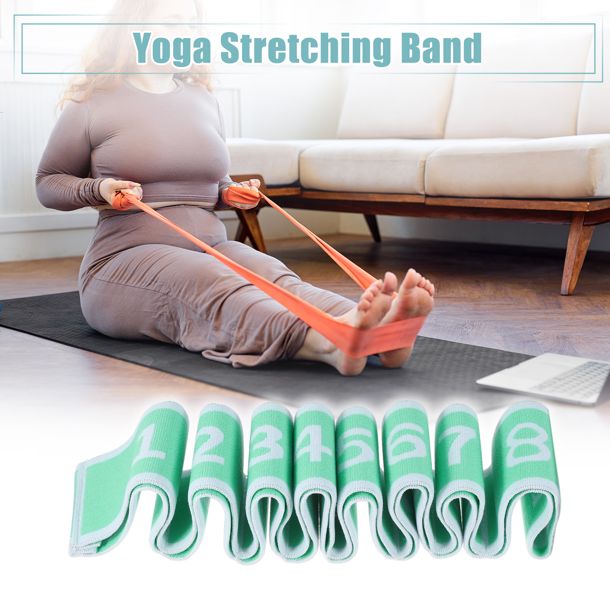 Unique Bargains Highly Yoga Stretching Band with 8 Loops for Effective Stretching Green