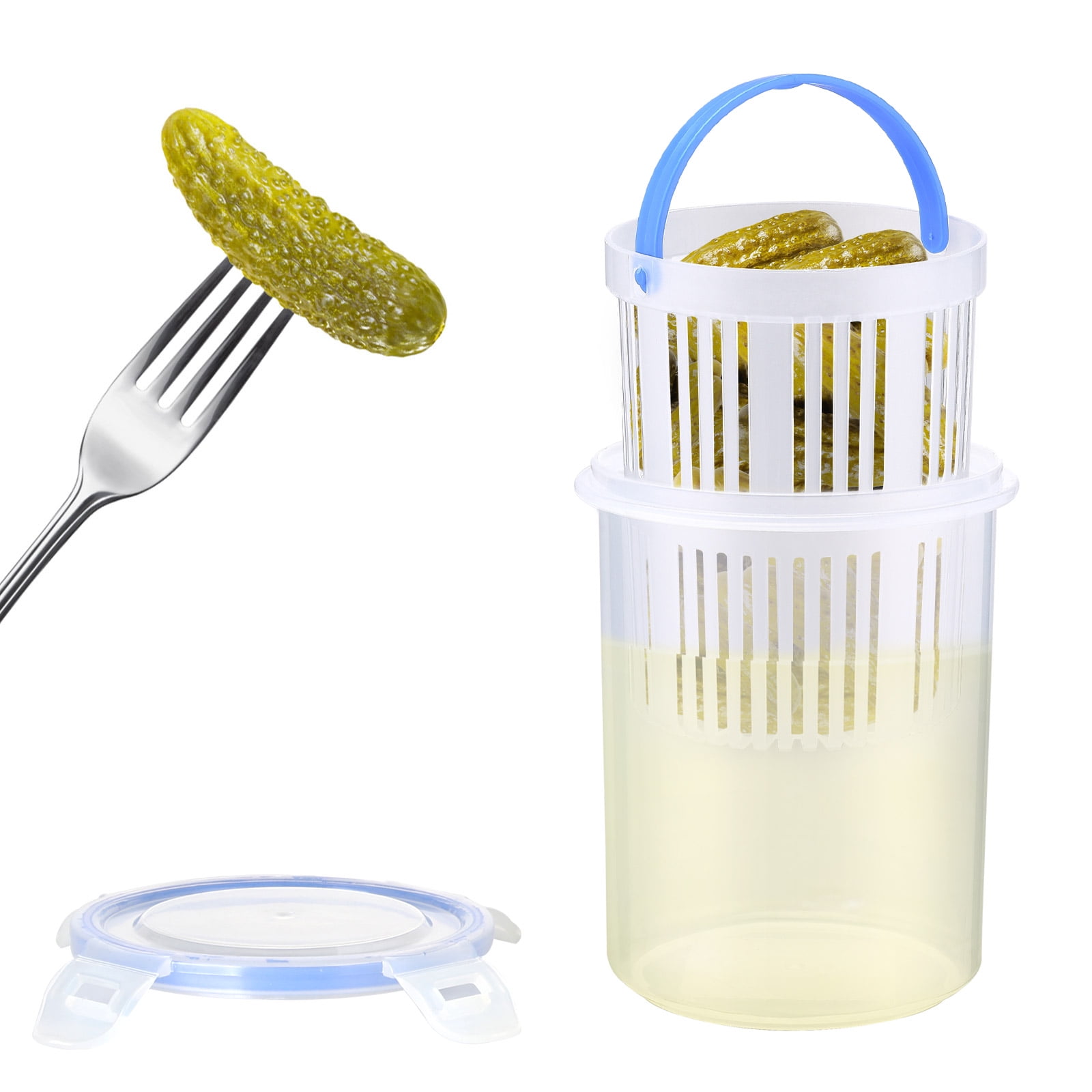 Pickle Jar with Strainer Insert, Deli Food Storage Container, Pickle