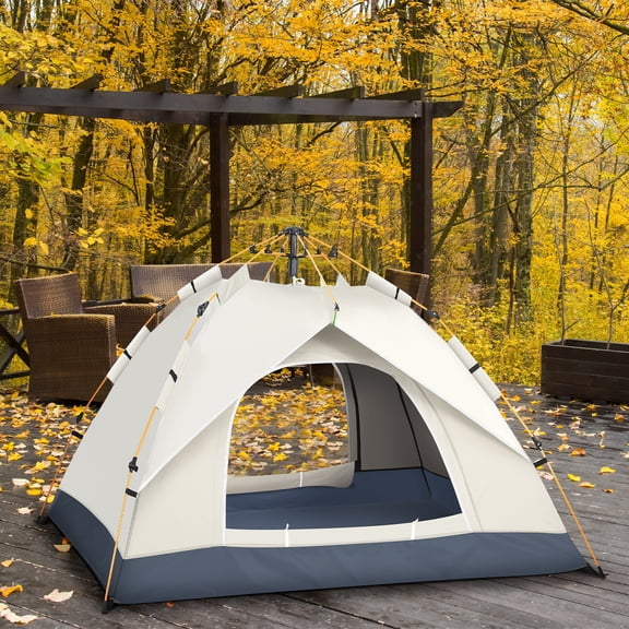 Pop‑Up Camping Tent 4‑Person, Instant Setup Waterproof Tent, Portable Easy Folding Tent for Beach, Backyard, Hiking – Beige