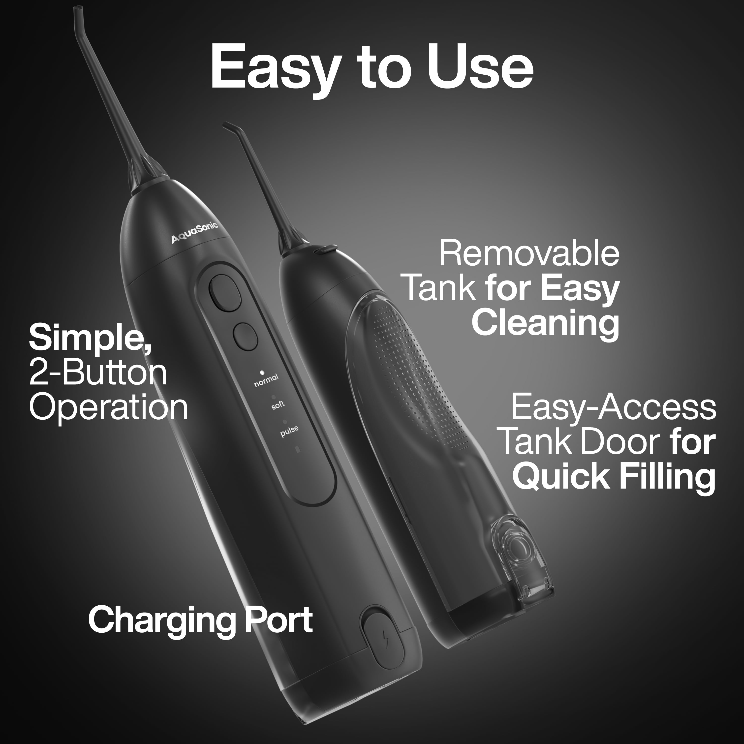 AquaSonic Icon Electric Water Flosser - 150ml Tank, Cordless Rechargeable, Waterproof, Portable Oral Irrigator - Black