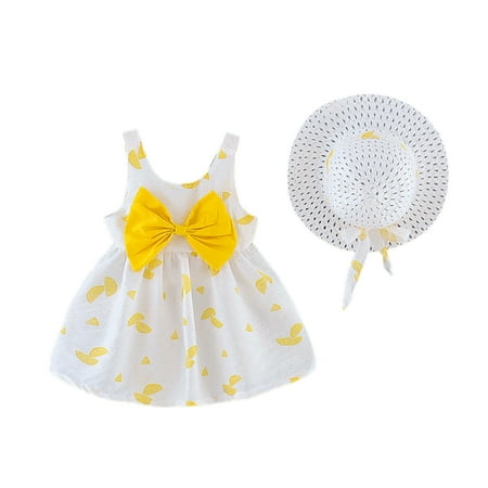 

EHTMSAK Infant Baby Toddler Children Girl Short Sleeve Summer Outfits and Set Clothing Set with Sun Hat Yellow 6M-3Y 80