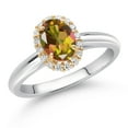 thumbnail image 2 of Gem Stone King 10K White and Yellow Gold Mango Mystic Topaz and White Lab Grown Diamond Halo Engagement Ring for Women (1.33 Cttw, Gemstone, Oval 7X5MM), 2 of 4