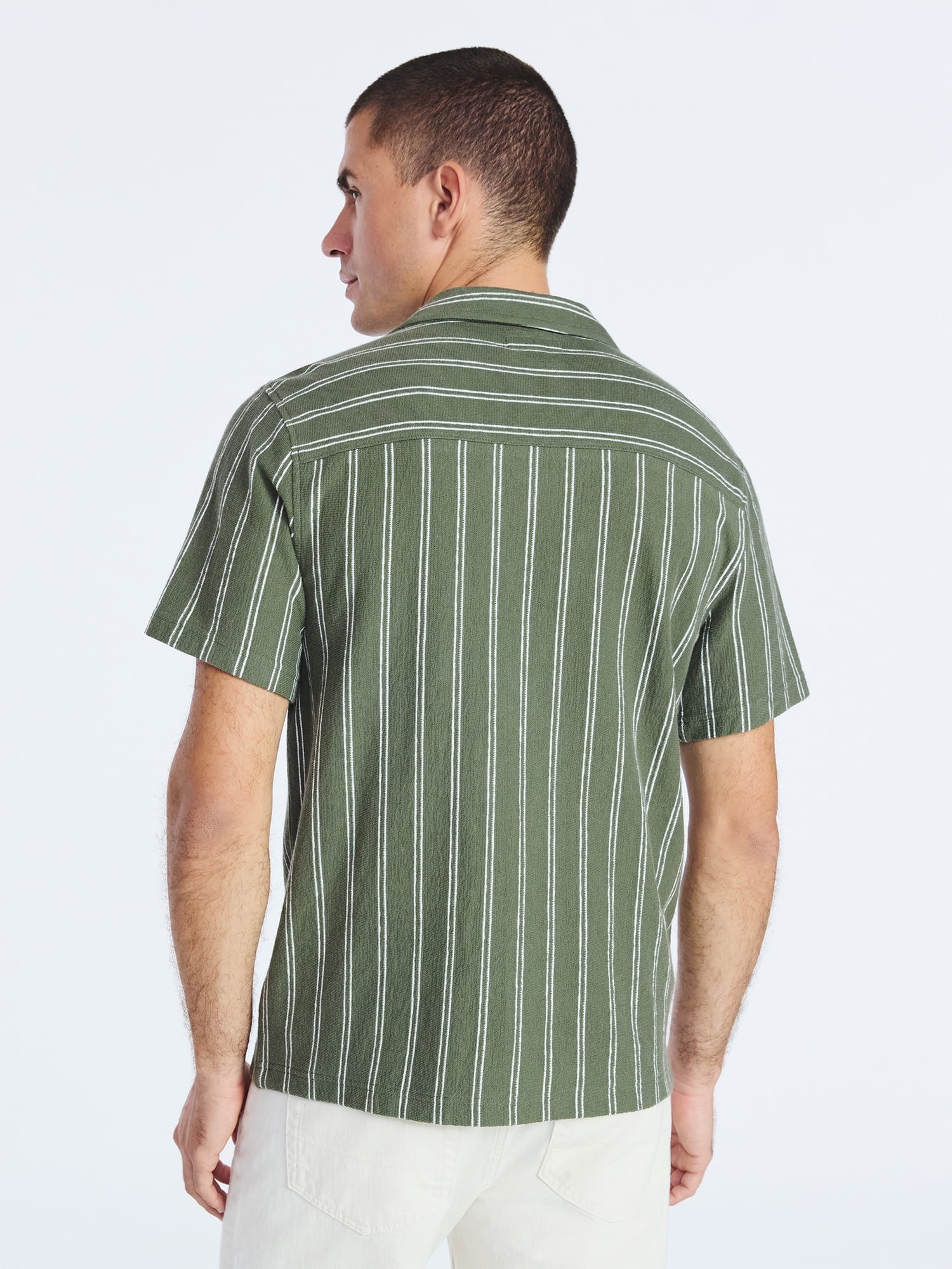 Free Assembly Men's Textured Cotton Camp Shirt with Short Sleeves, Sizes S-3XL