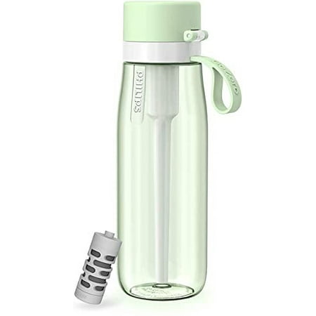 Philips Water Bottle! On Sale! 2 Philips GoZero Everyday Filtered Water Bottle with Philips Everyday Water Filter BPA-Free Tritan Plastic Purify Tap Water Into Healthy Drinking Tasting Water 22 oz Green
