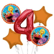 Sesame Street Elmo Balloon Bouquet 4th Birthday 5 pcs - Party Supplies
