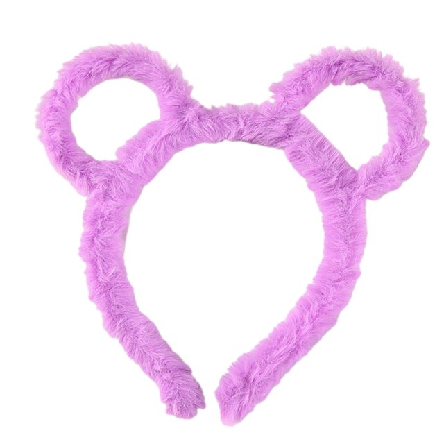 caralin Mujeres Invierno Grueso Felpa Diadema Redonda Orejas De Oso Maquillaje Aro De Pelo Bandana Púrpura
