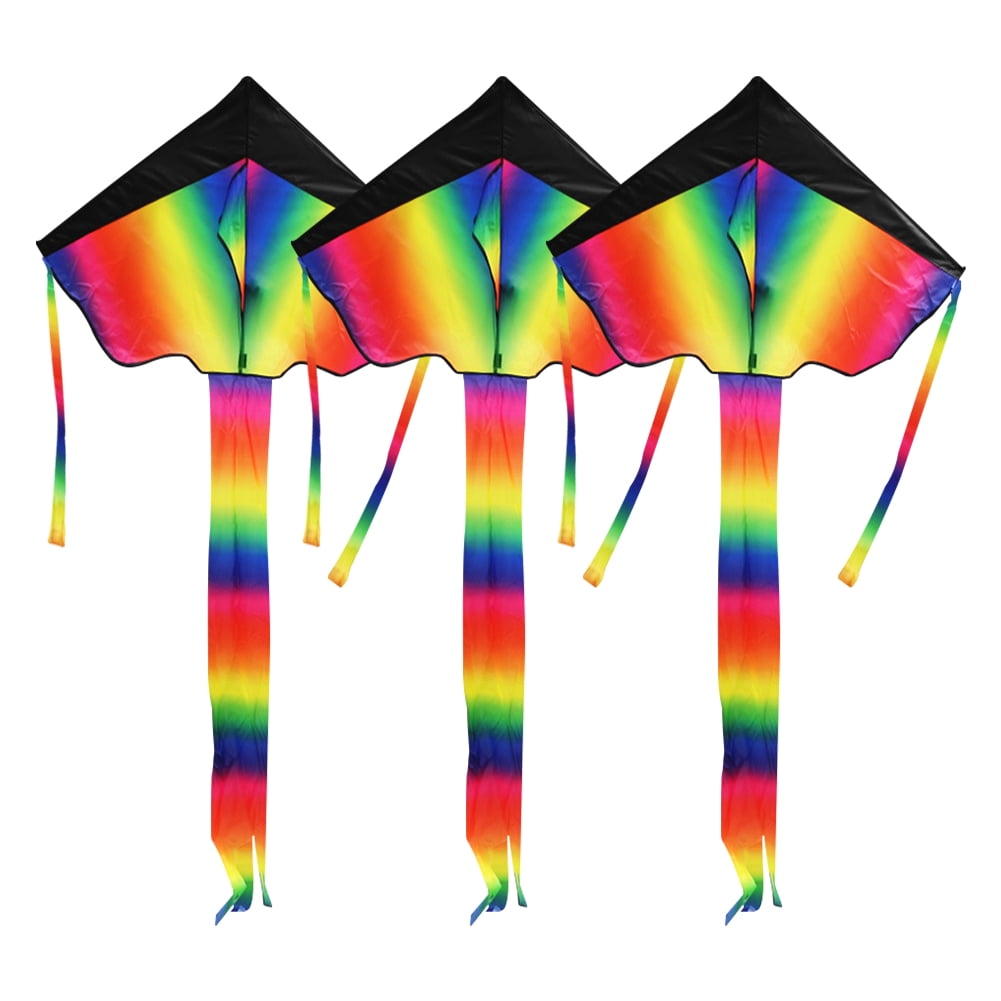Kepooman 3 PCS Outdoor Large Rainbow Delta Kite with 100 Meter Line & Colorful Tail, Multi-color Kepooman 3 PCS Outdoor Large Rainbow Delta Kite with 100 Meter Line & Colorful Tail, Multi-color