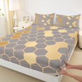 thumbnail image 3 of Homewish Chic Fashion Honeycomb Twin Sheet Sets, Grey Gold Stripe Abstract Twin Fitted Sheet, Teens Adult Men Women Flat Sheet, Microfiber Bedroom Decor, 3-Piece, 3 of 7