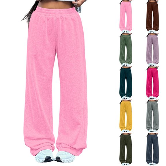 Hearthz Wide Leg Sweatpants Women High Waist Womens Trousers Fall Soft Fleece Baggy Sweatpants for Women Casual Jogger Pants