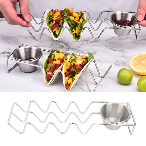 Tabletop Taco Stand Taco Shell Stainless Steel Taco Tray with Sauce Bowl for Home Kitchen Restaurant 304 Stainless Steel