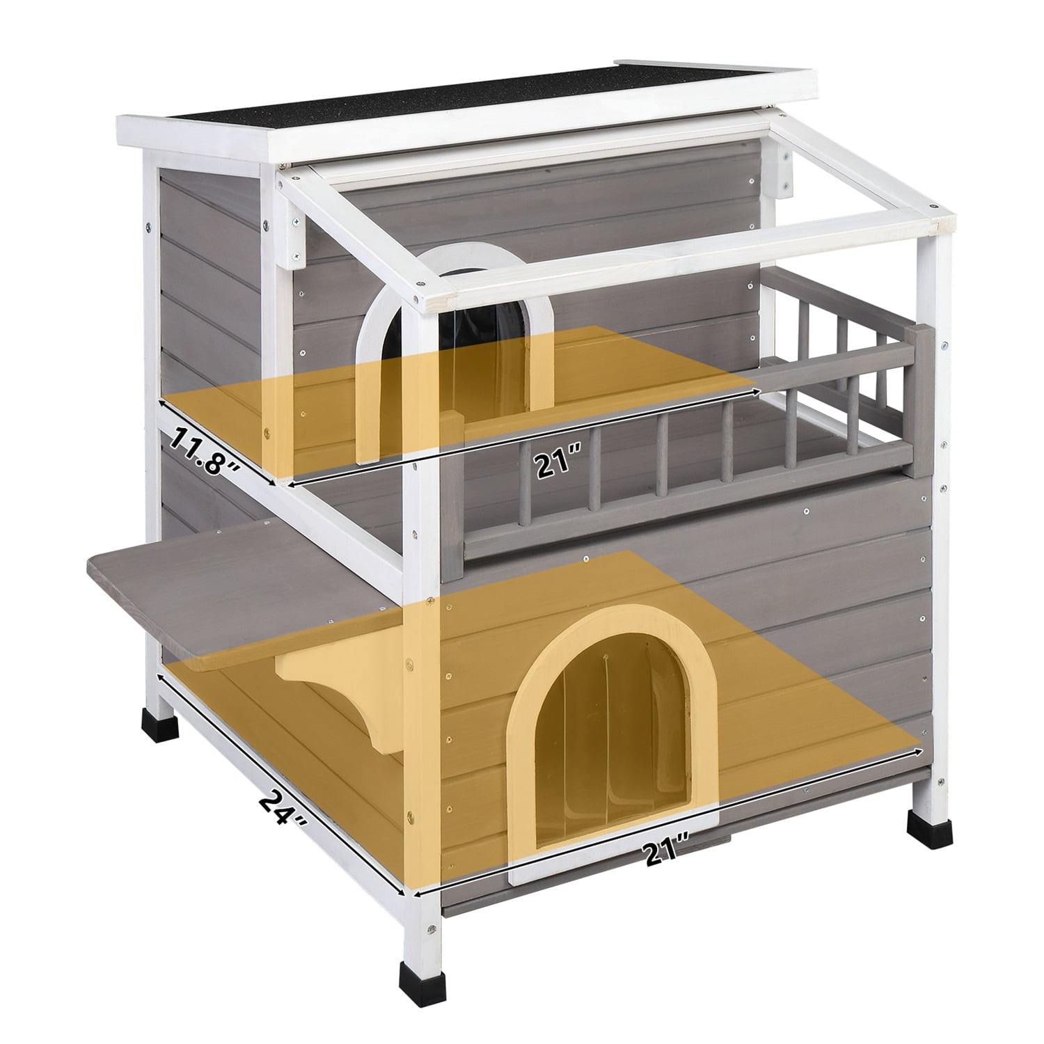 Pefilos 30" Wooden Cat House 2-Story Indoor Outdoor Luxurious Cat Shelter with Transparent Canopy, Double Escape Door Pet House, Gray Pefilos 30" Wooden Cat House 2-Story Indoor Outdoor Luxurious Cat Shelter with Transparent Canopy, Double Escape Door Pet House, Gray
