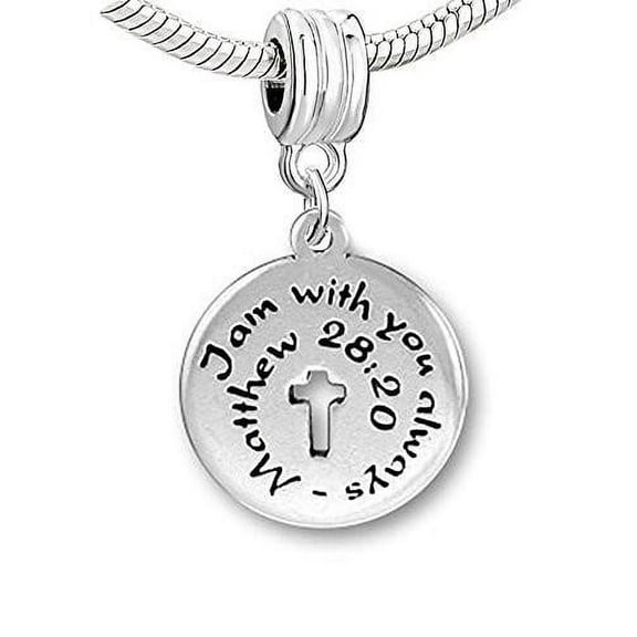 Sexy Sparkles Stainless Steel Religious Charm I Am with You Always Cross Religious Charm Bead - Zinc Metal Alloy