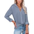 thumbnail image 2 of Women's Shirts Long Sleeve Button Lapel Solid Color Tops Simple Office Commuting Casual Basic Blouses, 2 of 3