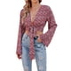 thumbnail image 4 of VISgogo, blusas cortas de manga larga para mujer, blusa con cuello en V y estampado floral/geométrico/leopardo, blusas simples elegantes informales VISgogo moda, 4 of 9