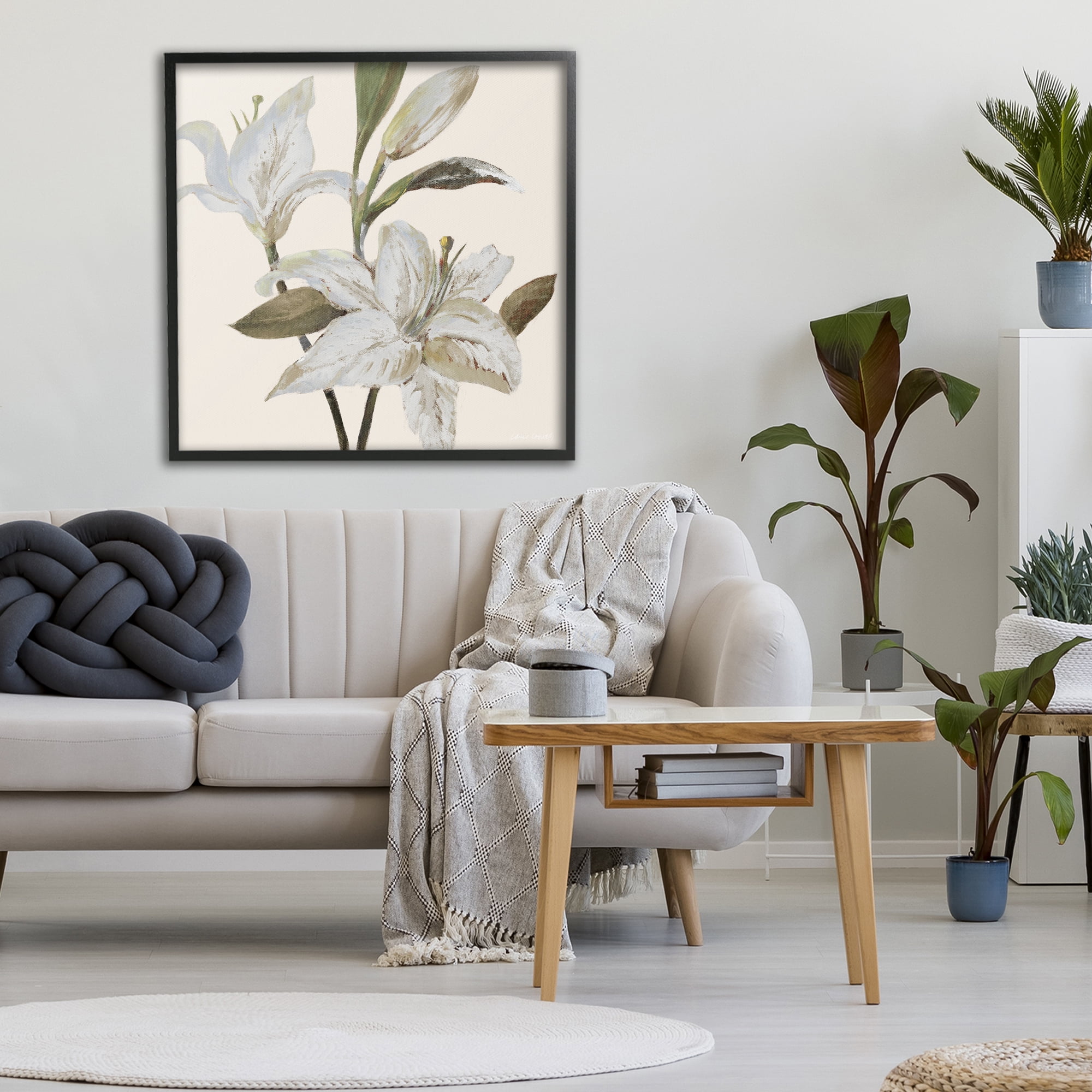 Stupell Industries Lilies Soft Beige Black Framed Giclee Art, design by Lanie Loreth