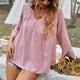 thumbnail image 4 of Top informal para mujer, cuello en V, manga de empalme de encaje de tres cuartos, camisa transpirable de Color puro para mujer, 4 of 8