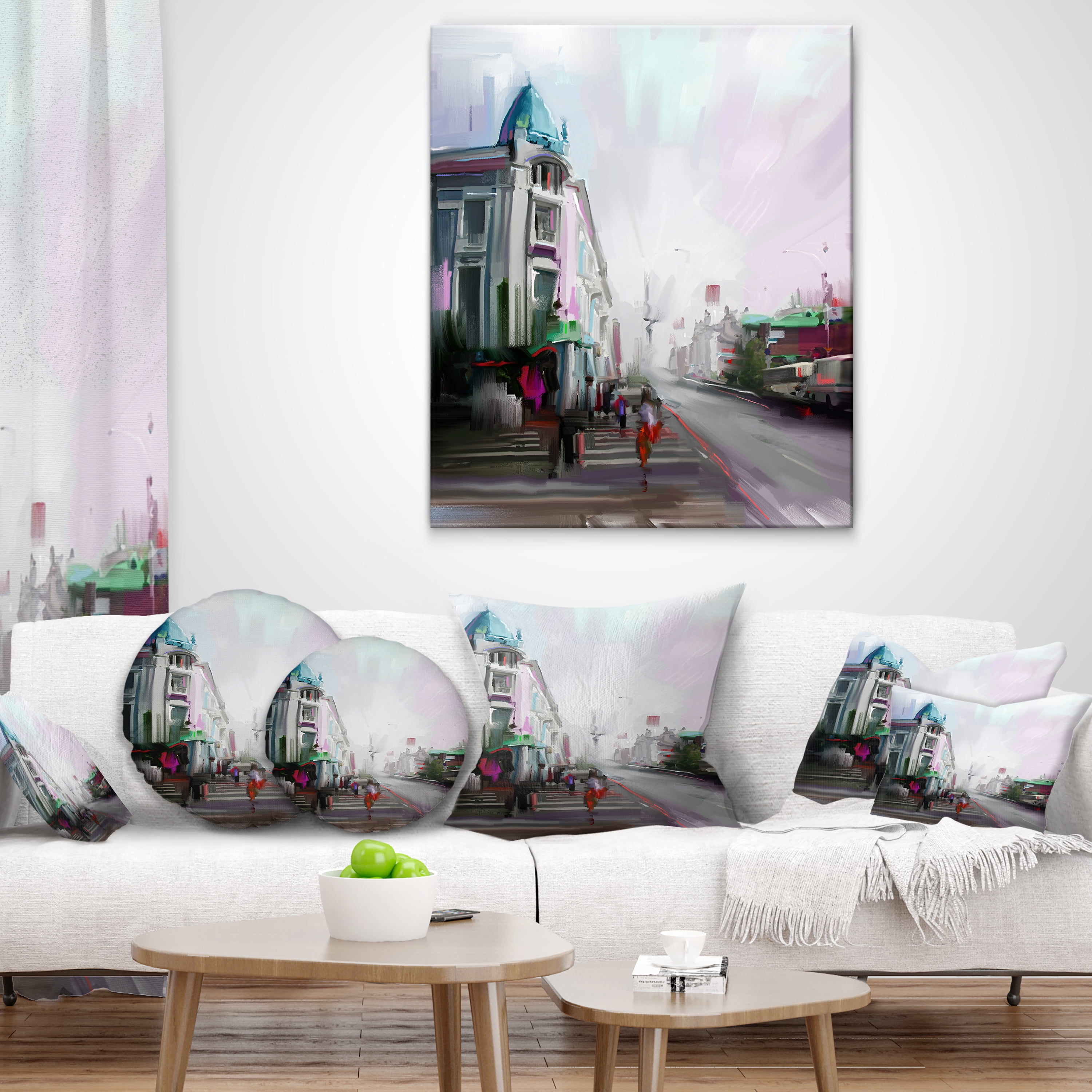 Designart City Street - Cityscape Throw Pillow - 18x18